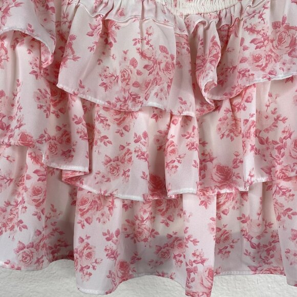 Thirty Thirty LA Skirt Mini Smocked Ruffles Pink Sz S Floral Dainty Coquette - Picture 5 of 8